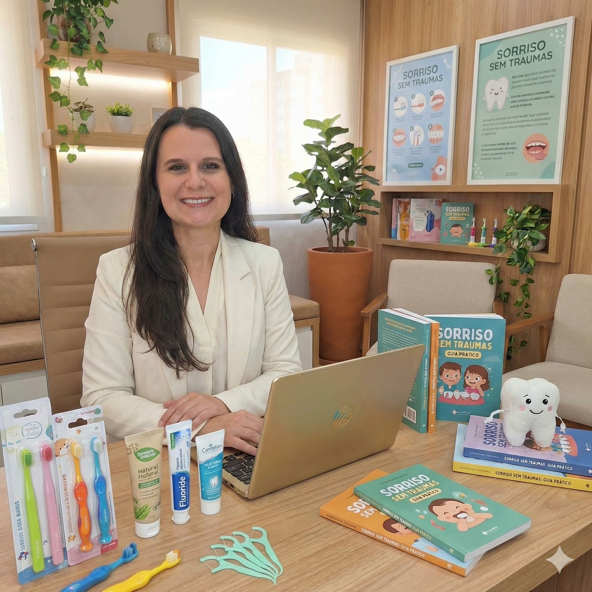 Dra. Juliana com seu filho no consultório Odontologia Casulo.